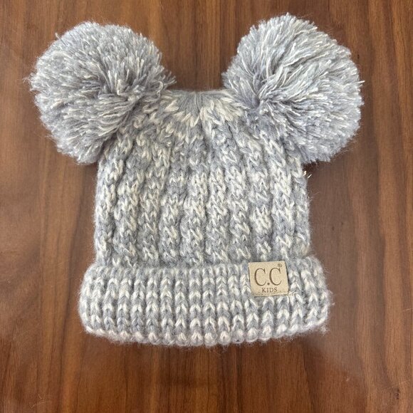 Adorable Gray Knit Beanie for Kids with Double Pom Pom - Warm & Stylish - Picture 2 of 5